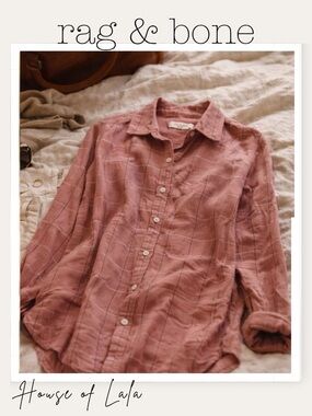 Rag & Bone Casual Pink Plaid Shirt. Soft Long Sleeve Button Down Collared Top.